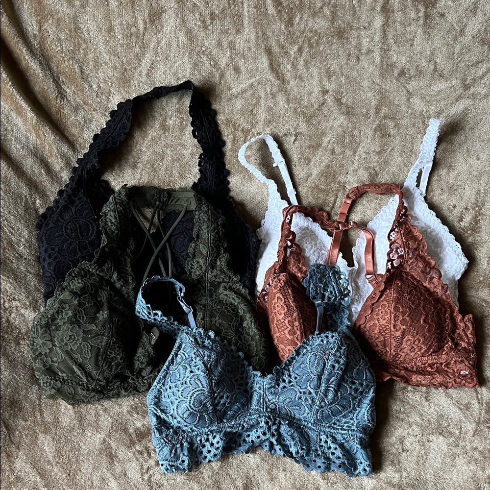Lace Bralette Set - Black, Blue, Rust, White, Green
